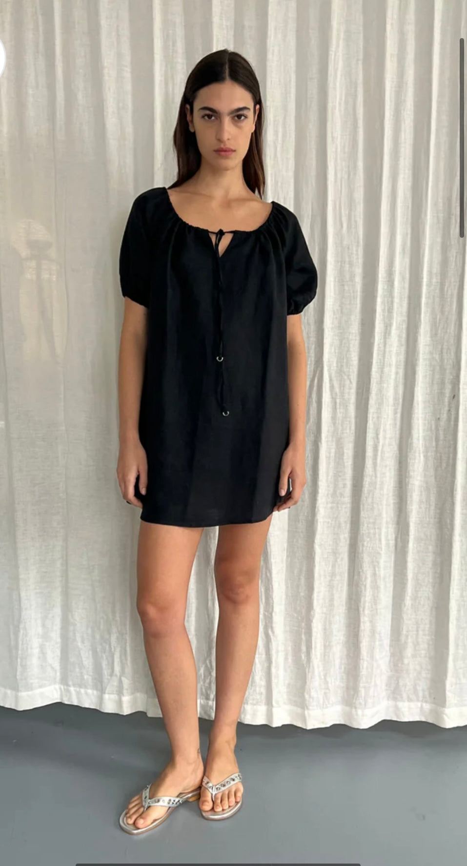 Linen Smock dress, black - Deiji Studios