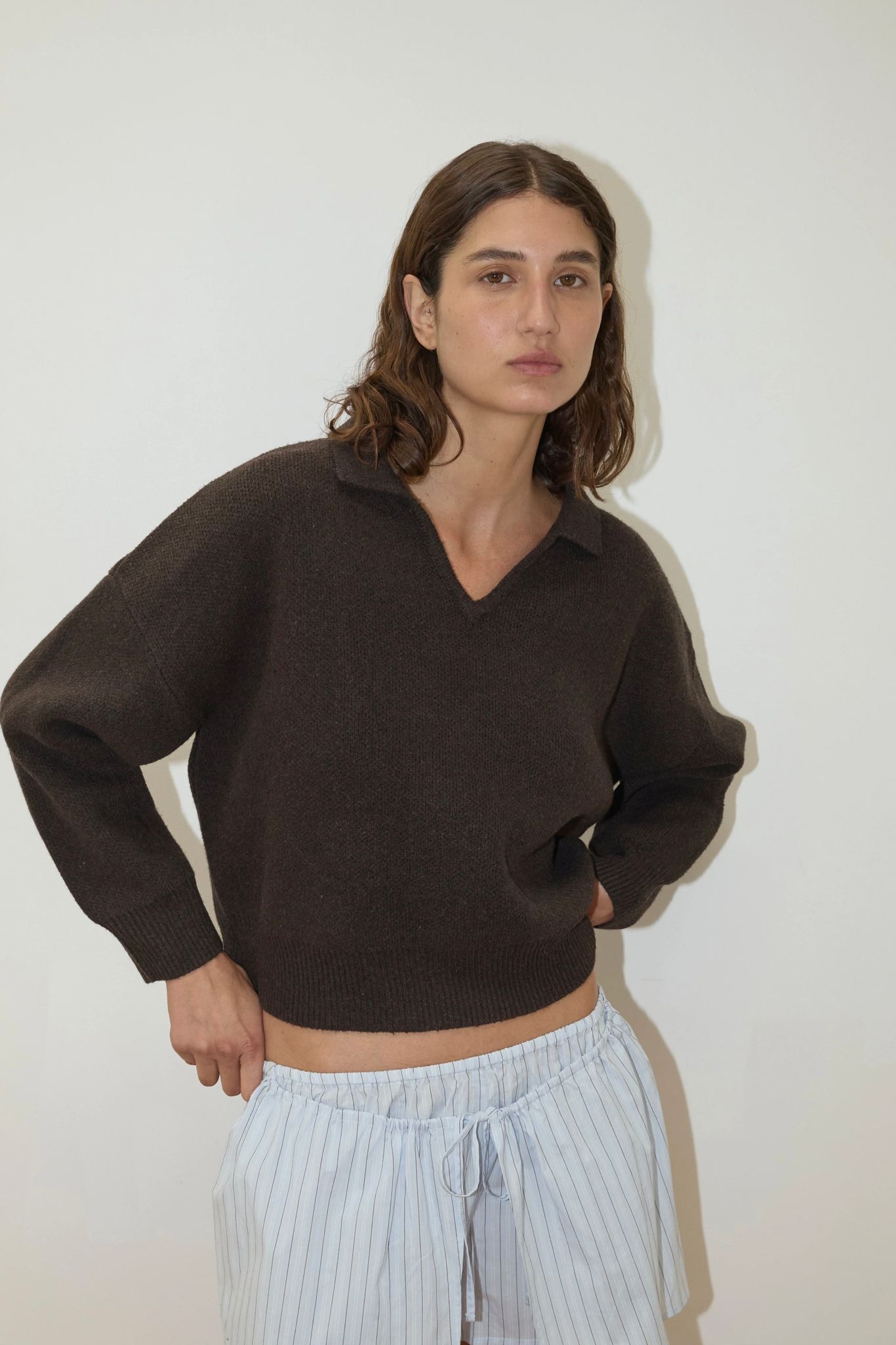 Collared Pullover, Burnt Wood - Deiji Studios