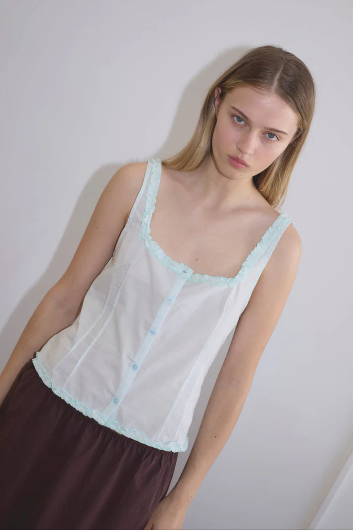 Button Frill Top, Mint - Deiji Studios