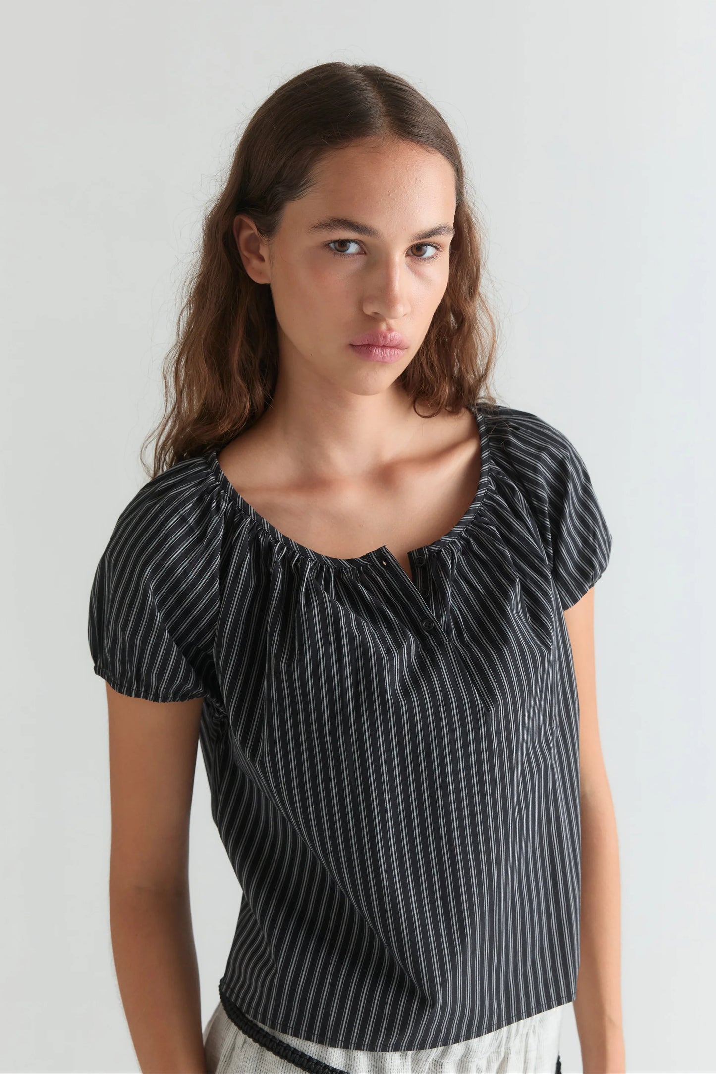 Poplin T Shirt, Mono Stripe - Deiji Studios