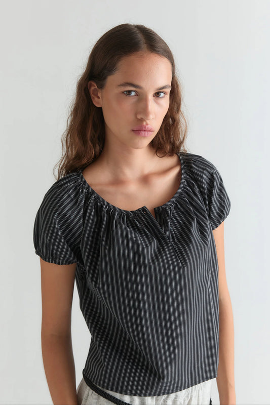 Poplin T Shirt, Mono Stripe - Deiji Studios