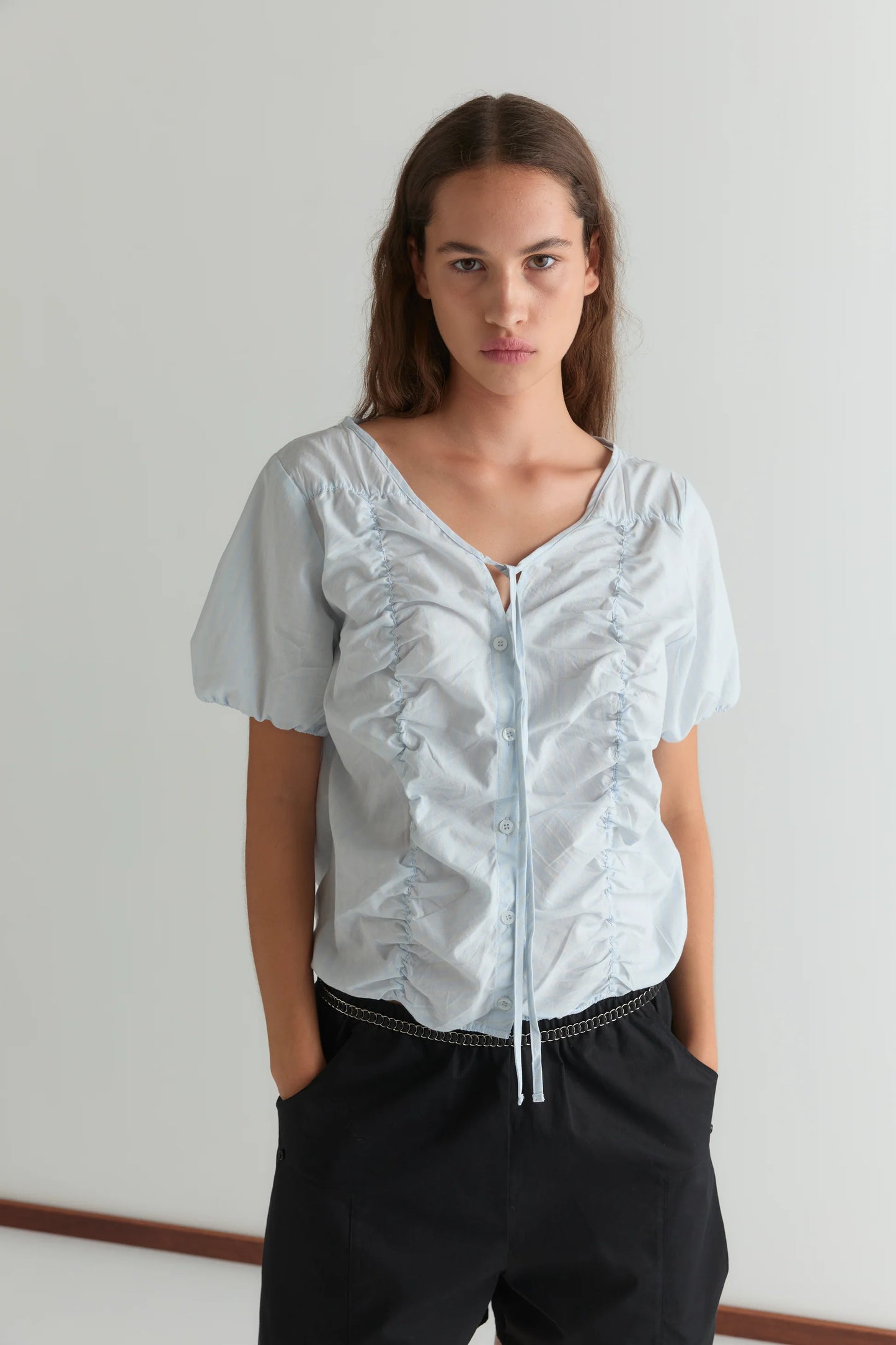Crinkle Top, Powder Blue Stripe - Deiji Studios