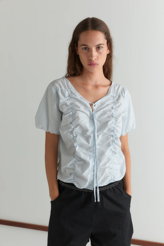 Crinkle Top, Powder Blue Stripe - Deiji Studios