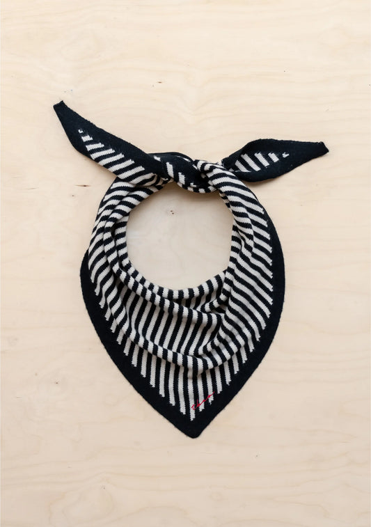 Merino wool triangle scarf - Black Stripe - tbco.