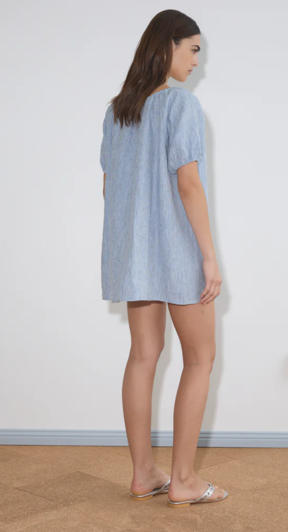 Linen smock dress, blue stripe - Deiji studios