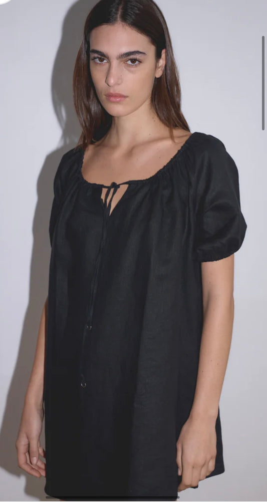 Linen Smock dress, black - Deiji Studios