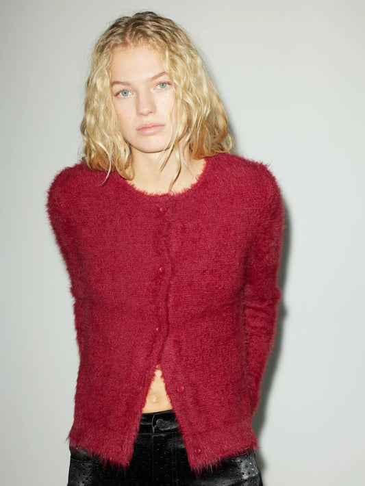 Pearl Knit Red Cardigan - Hosjberg