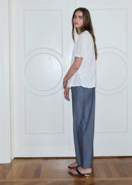 Ease Trouser, Blue Pinestripe - Deiji Studios
