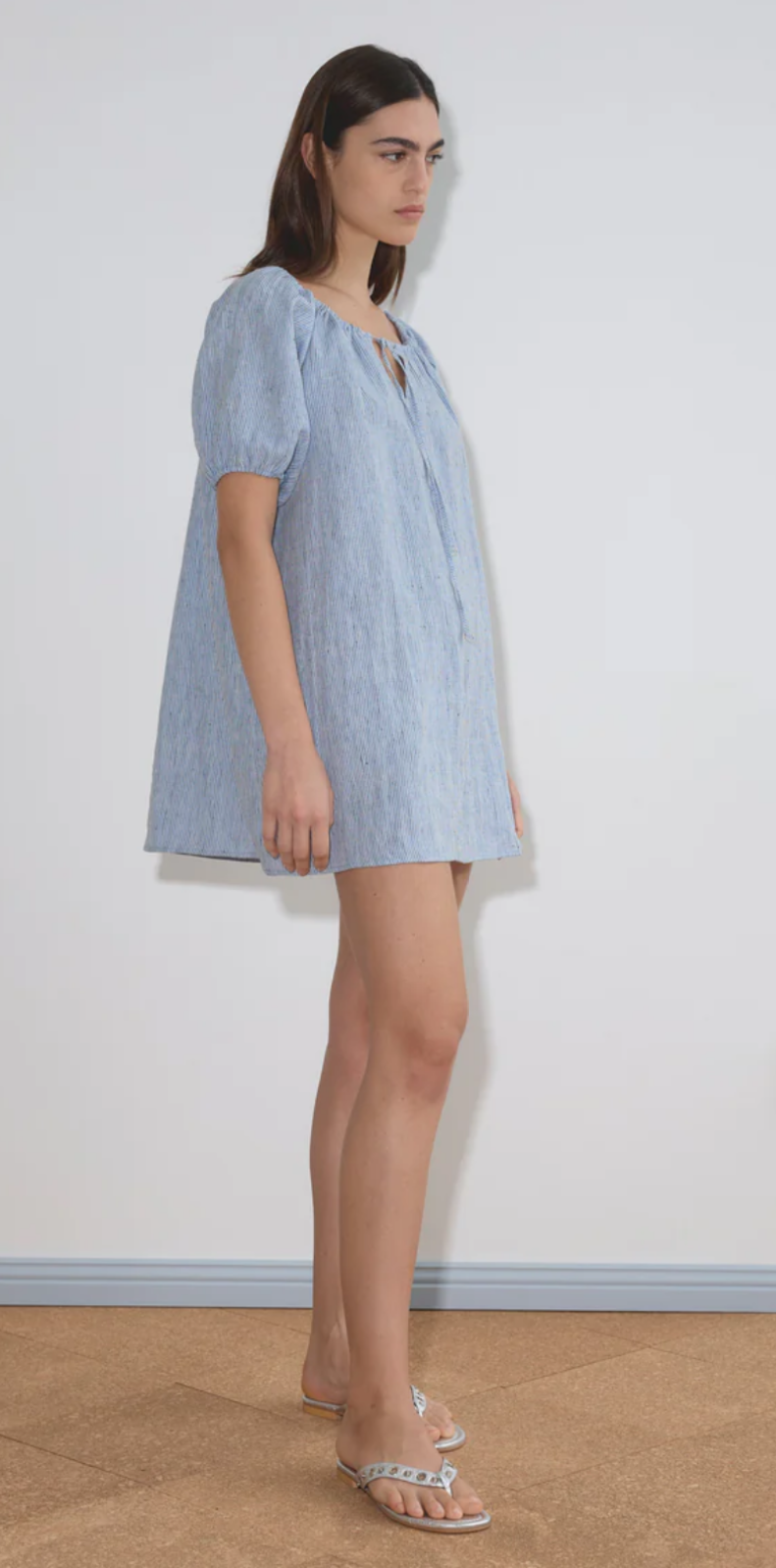 Linen smock dress, blue stripe - Deiji studios