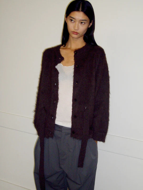 Belted Cardi, Brown - Deiji Studios