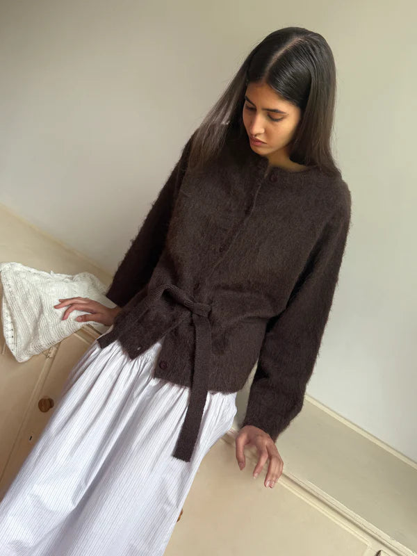 Belted Cardi, Brown - Deiji Studios