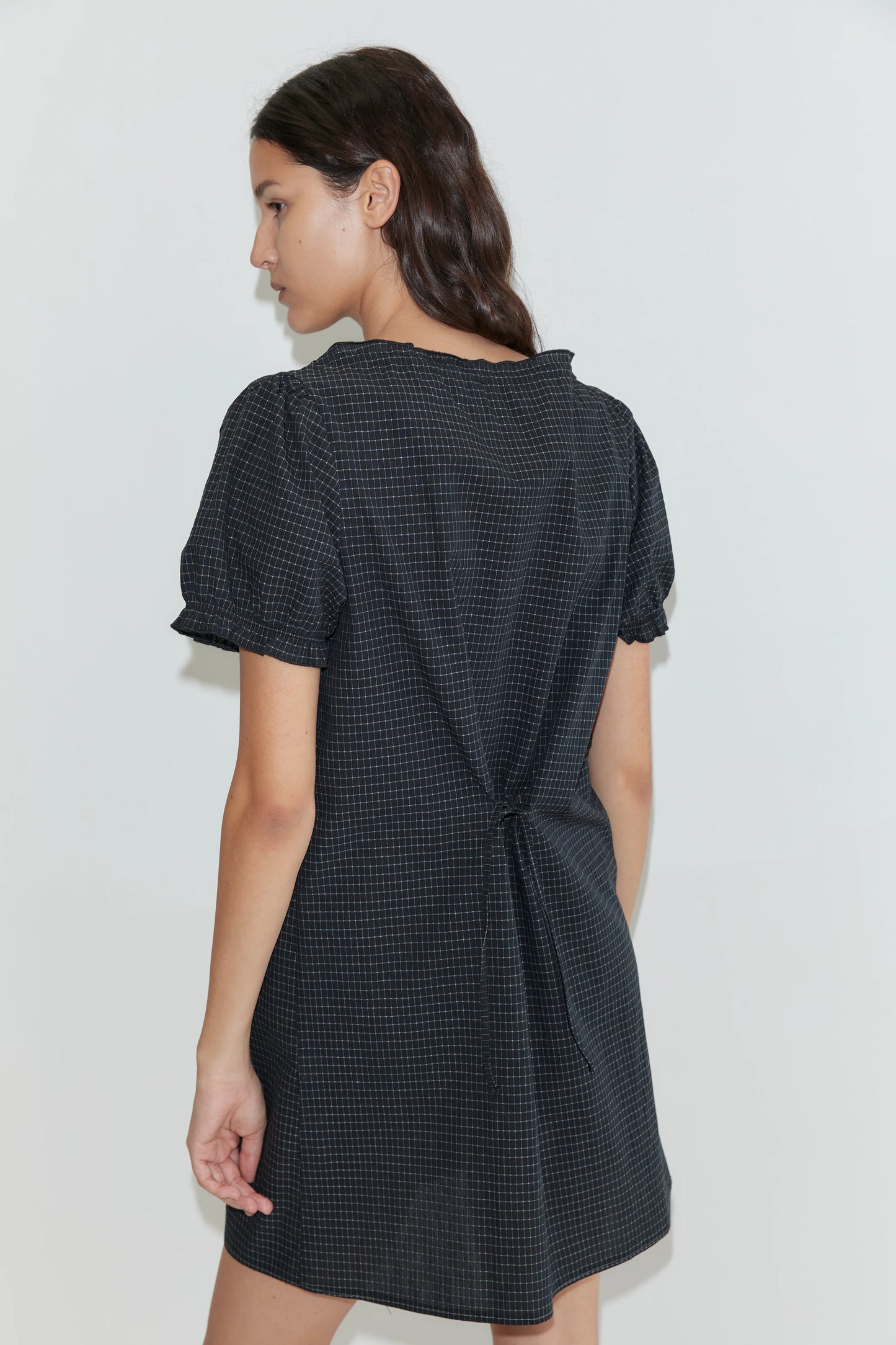 Buttoned Mini Dress, Mono Grid - Deiji Studios