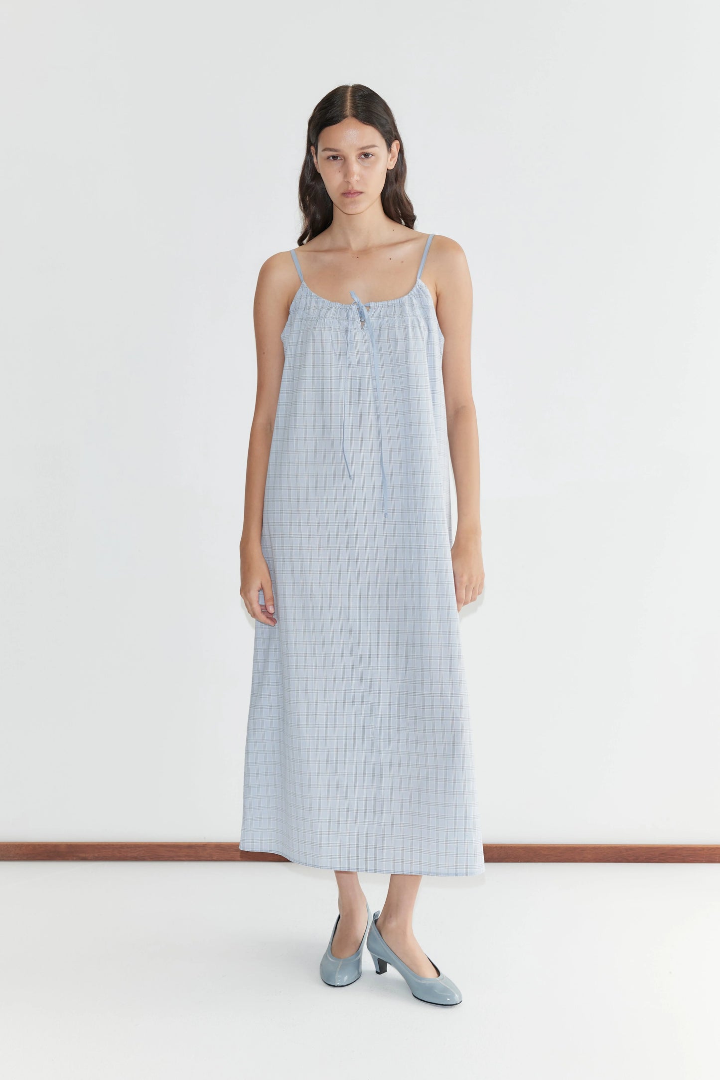Light Maxi Dress, Powder Check - Deiji Studios