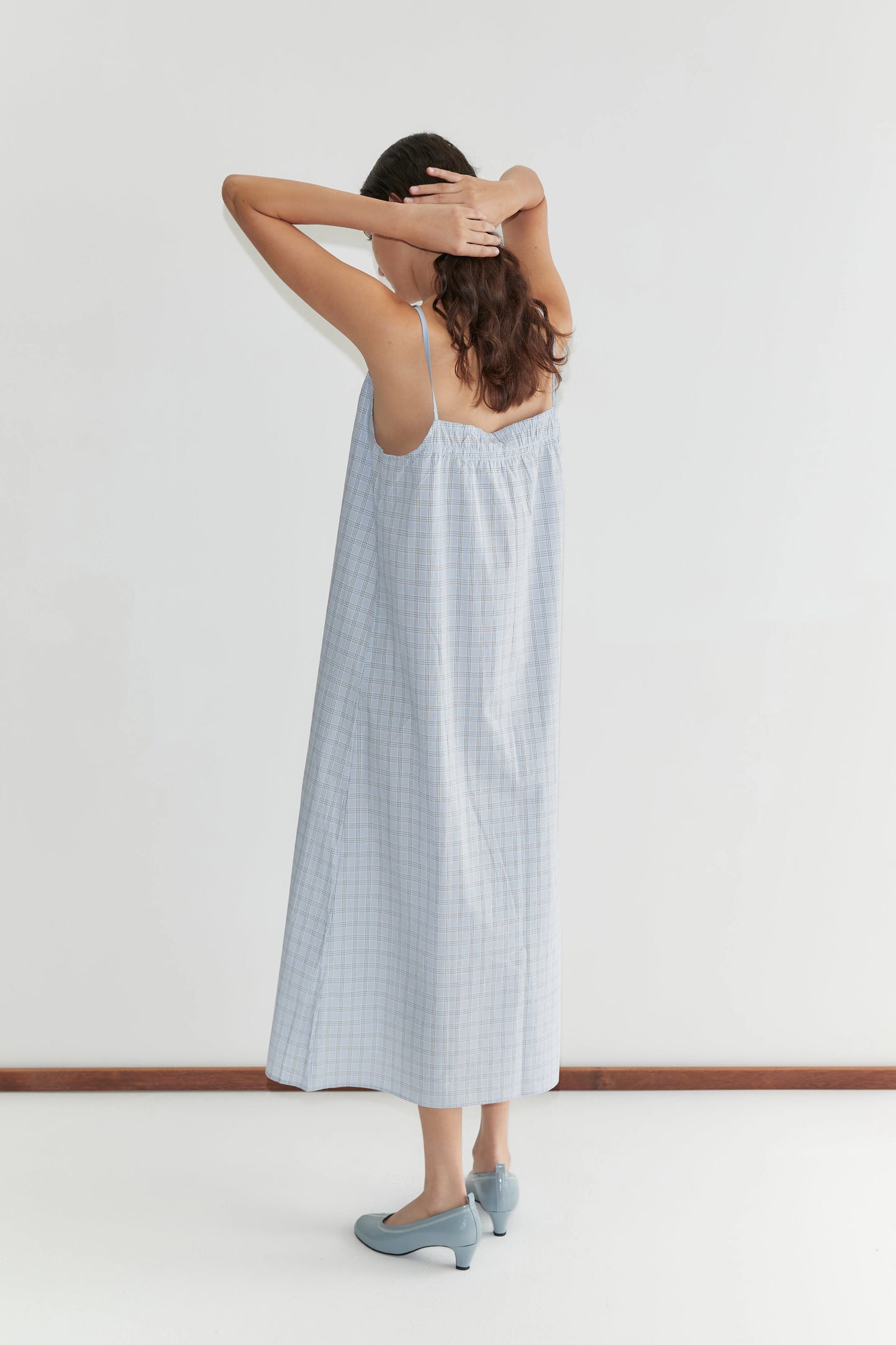 Light Maxi Dress, Powder Check - Deiji Studios