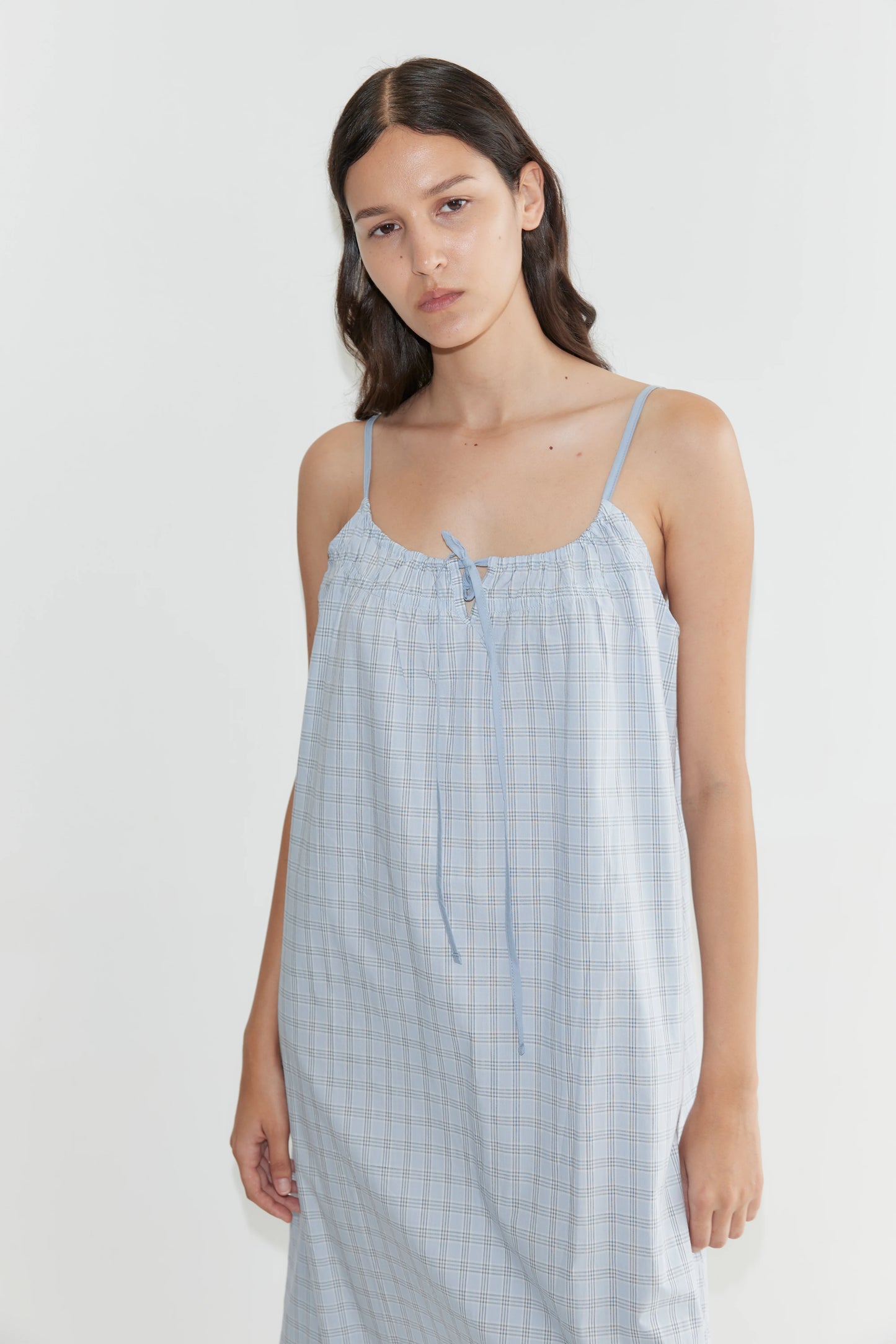 Light Maxi Dress, Powder Check - Deiji Studios