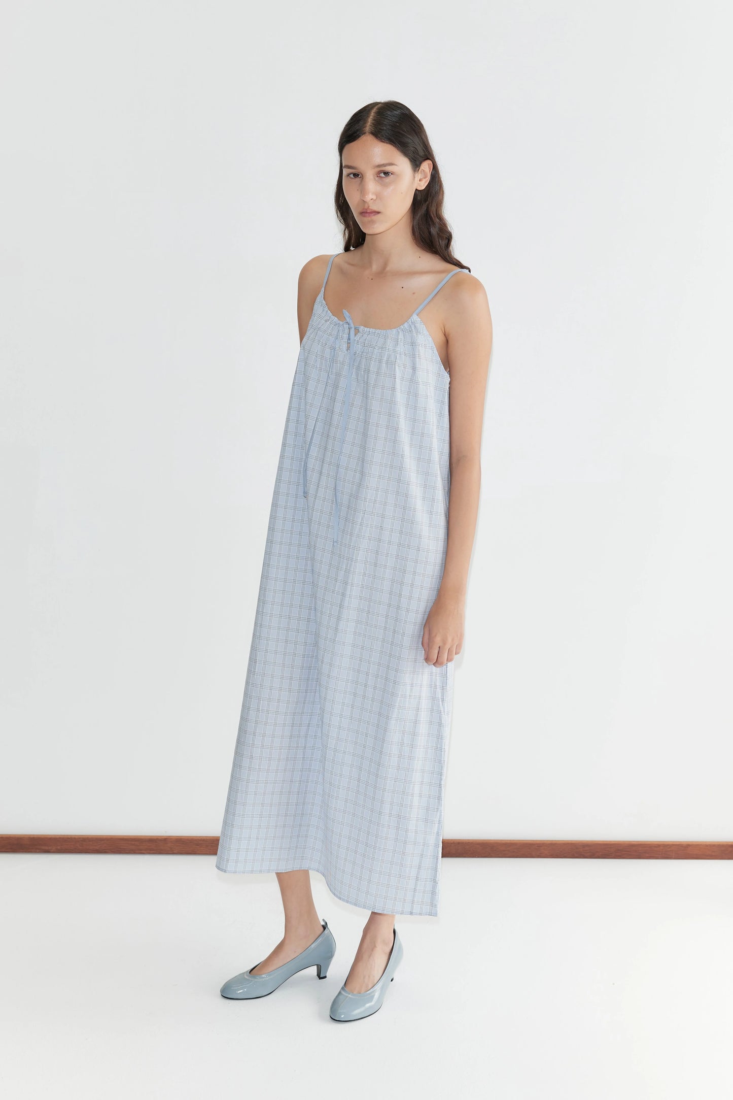 Light Maxi Dress, Powder Check - Deiji Studios