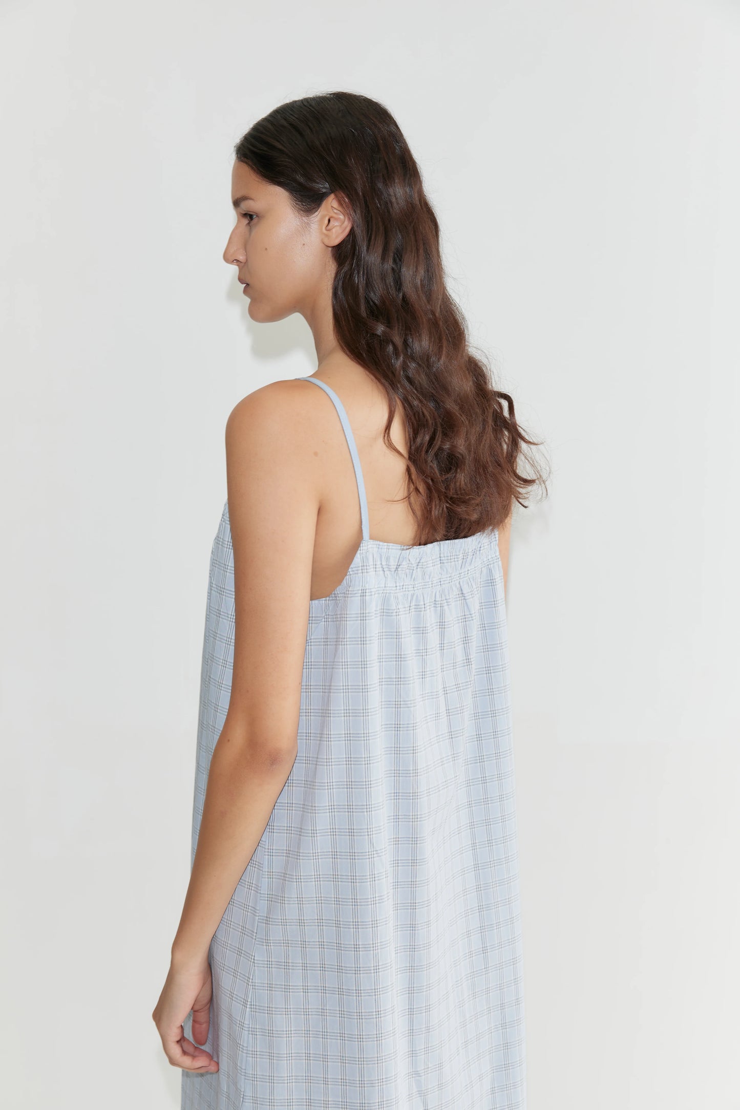 Light Maxi Dress, Powder Check - Deiji Studios