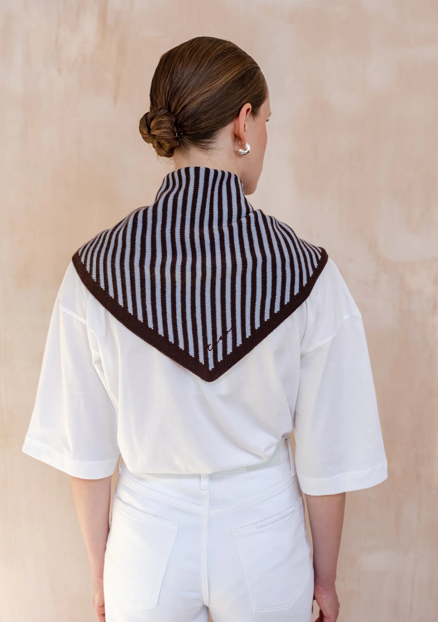 Merino wool triangle scarf - Blue & Brown Stripe - tbco.