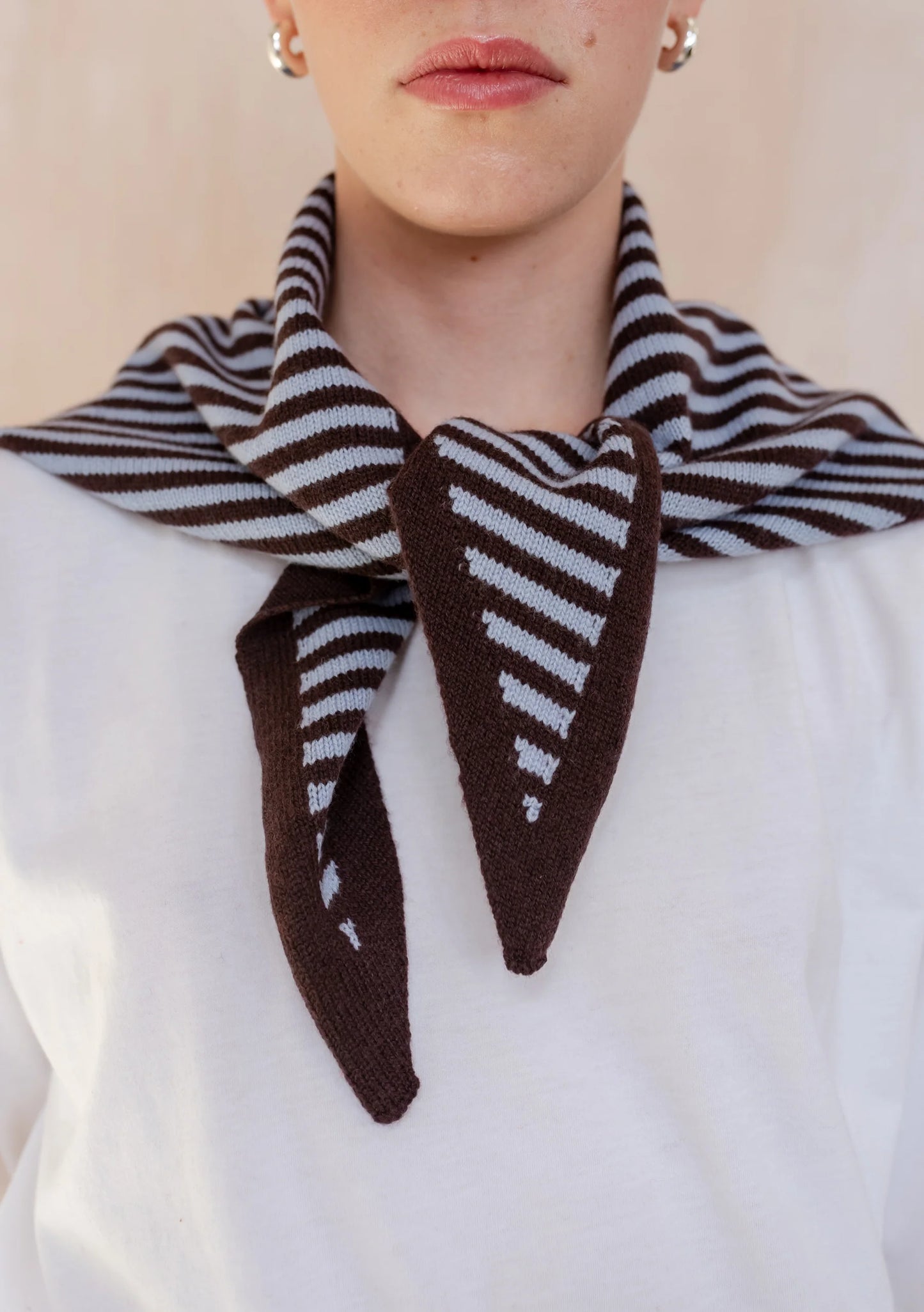 Merino wool triangle scarf - Blue & Brown Stripe - tbco.