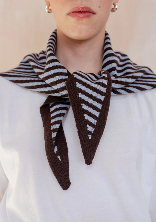 Merino wool triangle scarf - Blue & Brown Stripe - tbco.
