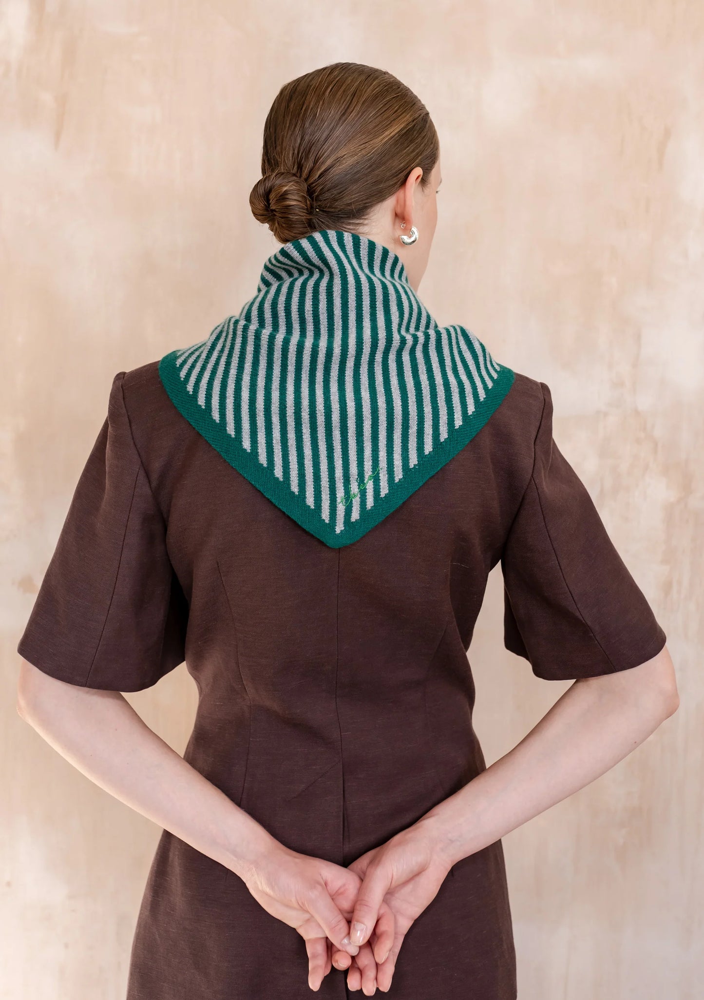 Merino wool triangle scarf - Green & Charcoal Stripe - tbco.