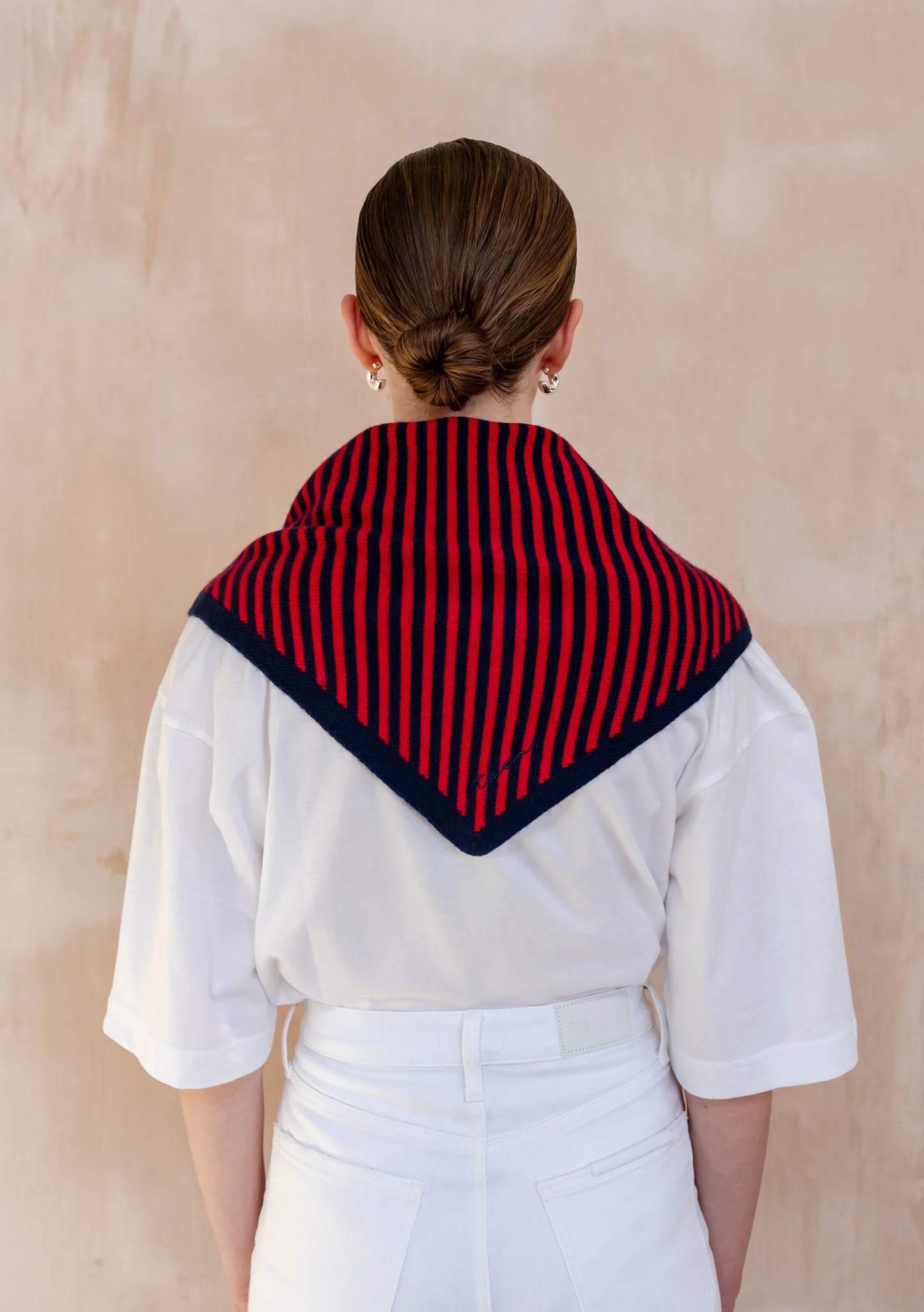 Merino wool triangle scarf - Navy & Red Stripe - tbco.