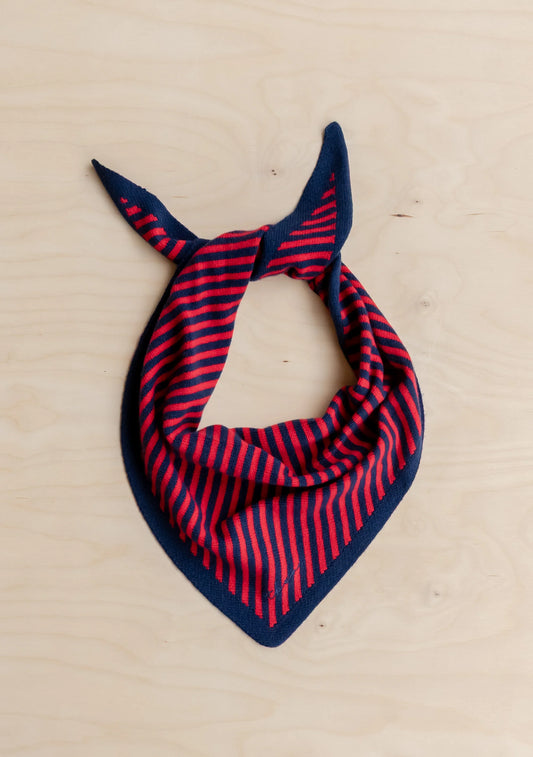 Merino wool triangle scarf - Navy & Red Stripe - tbco.
