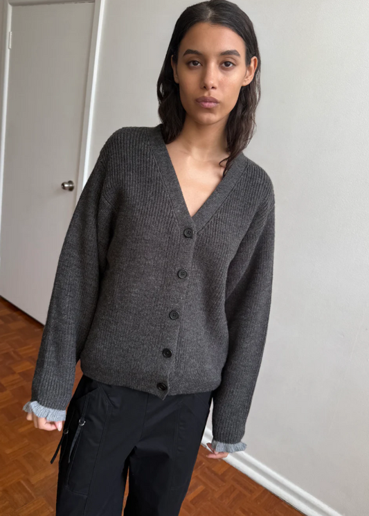 Flounce Cardigan, Charcoal - Deiji Studios