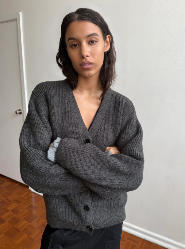 Flounce Cardigan, Charcoal - Deiji Studios