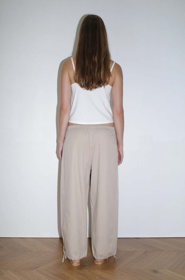 Drawcord Wide Leg Pant, Cream - Deiji Studios