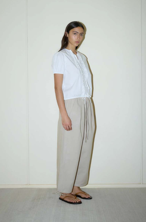 Drawcord Wide Leg Pant, Cream - Deiji Studios