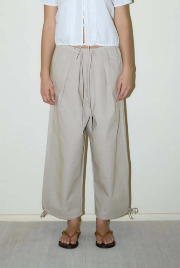 Drawcord Wide Leg Pant, Cream - Deiji Studios