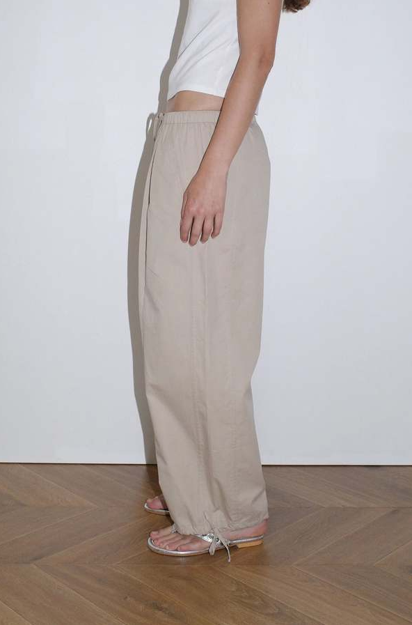 Drawcord Wide Leg Pant, Cream - Deiji Studios