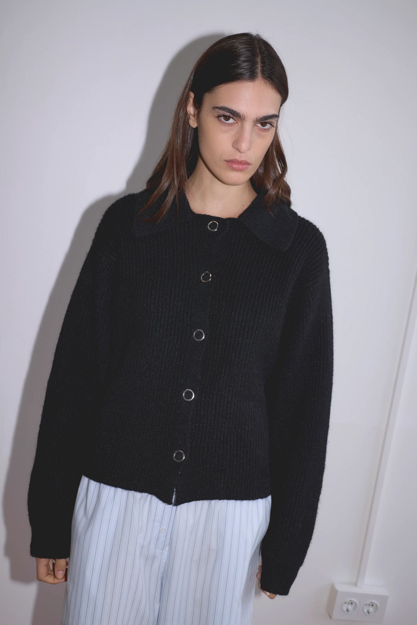 Stud Knit Cardigan, Black - Deiji Studios