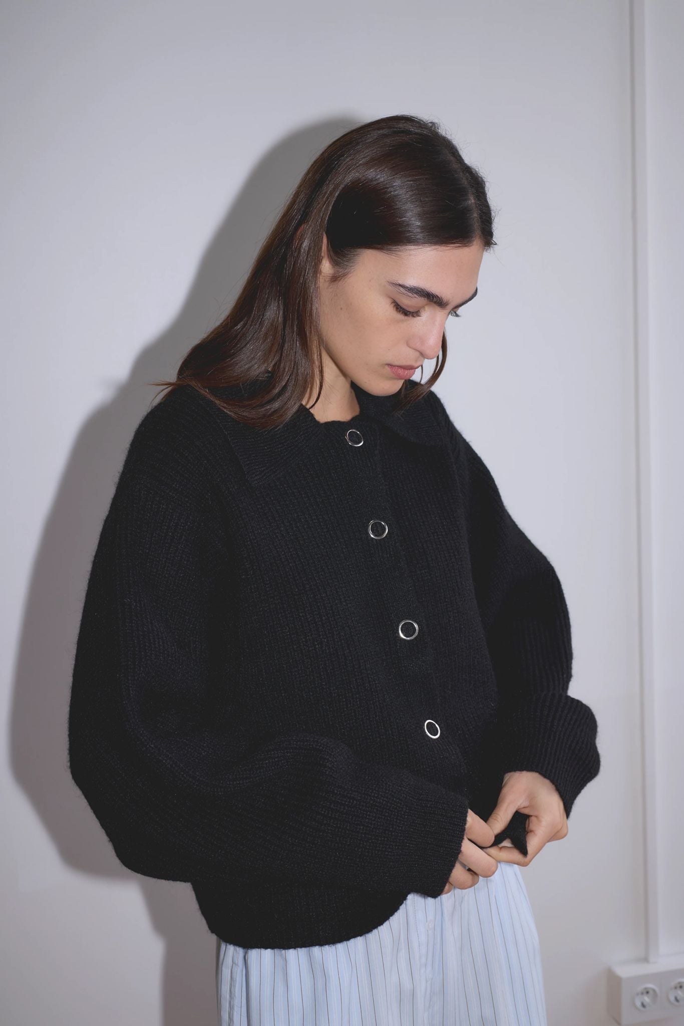 Stud Knit Cardigan, Black - Deiji Studios
