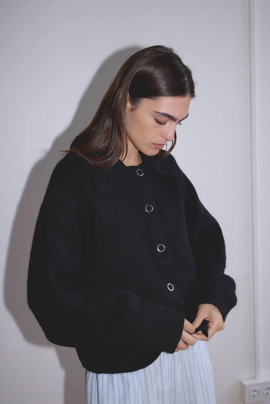 Stud Knit Cardigan, Black - Deiji Studios