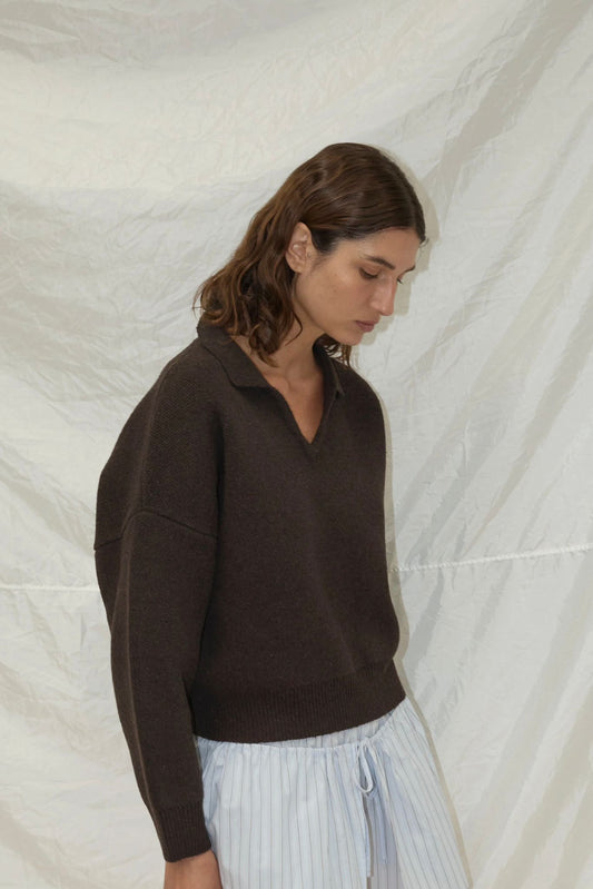 Collared Pullover, Burnt Wood - Deiji Studios